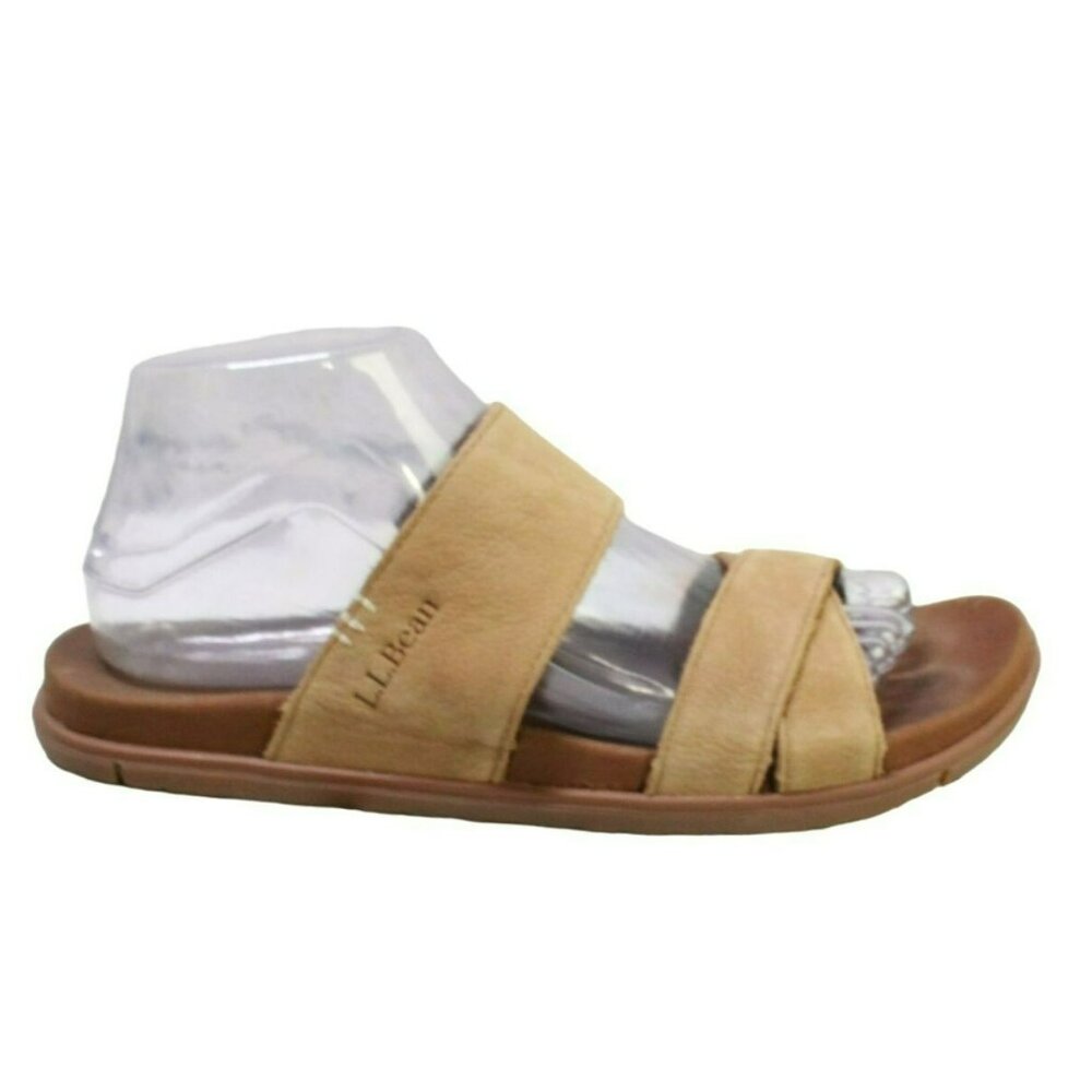 LL Bean Go-Anywhere Brown Leather Slip On Comfort Casual Sandals Size 8 M